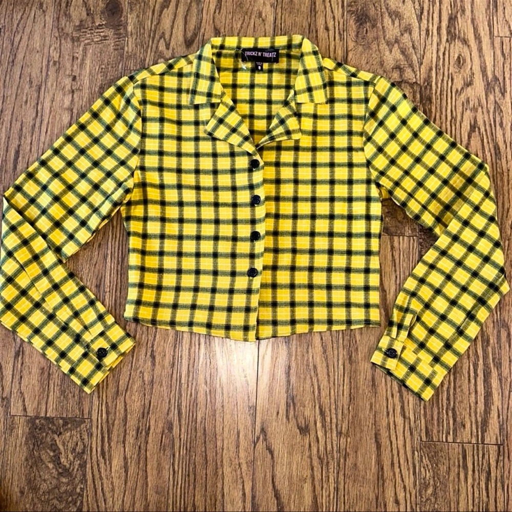 Women’s Dolls Kill Trickz N’ Treatz plaid button up shirt crop top school girl S
